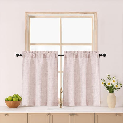 Gwine Blush Pink Kitchen Curtains 24 Inch Length 2 Panels, Light Filtering by Gwine