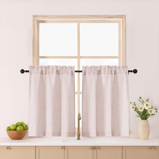 Gwine Blush Pink Kitchen Curtains 24 Inch Length 2 Panels, Light Filtering by Gwine