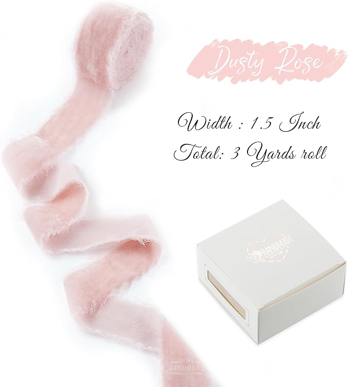 Dusty Pink Silk Velvet Ribbon 1.5 Inch Pink Frayed Edge Ribbon Rustic Style - Image 2