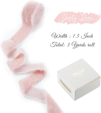 Dusty Pink Silk Velvet Ribbon 1.5 Inch Pink Frayed Edge Ribbon Rustic Style - Image 2
