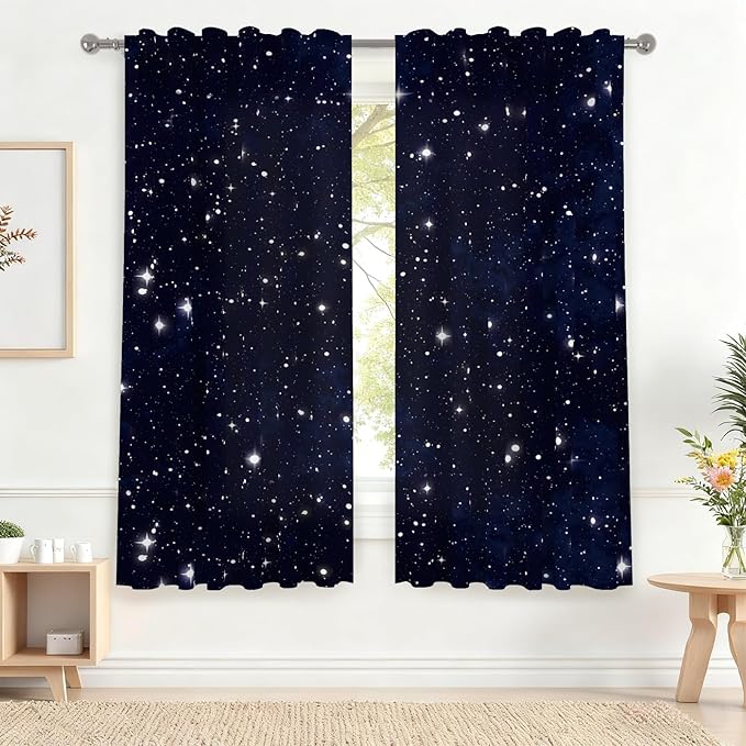Renaiss 26 x 63 Inch Space Starry Night Sky Half Window Curtains by Renaiss
