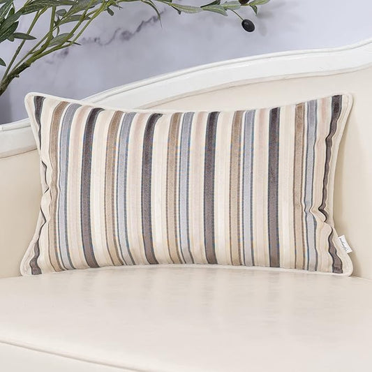 Yangest Beige Striped Throw Pillow Cover Multicolor Velvet Cushion Cover by Yangest