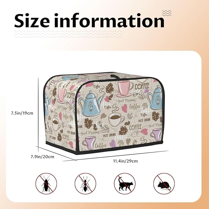 Beige Coffee Love Heart 2 Slice Toaster Cover, Waterproof Toaster Dust Cover - Image 6