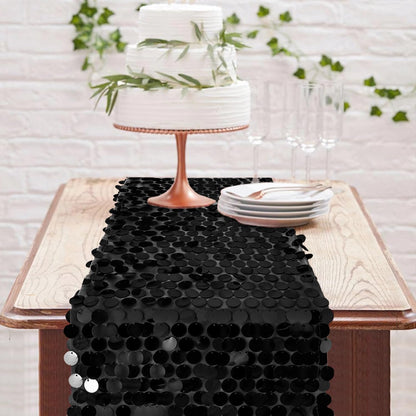 3 Packs Black Sequin Table Runner 12 x 108 Inch Glitter Rectangle Big Sequin Table Runner for Wedding Party Birthday Christmas Halloween Decoration
