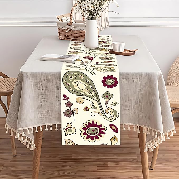 Vintage Floral Table Runner – Boho Persian-Inspired Pattern, 13 x 72 Inches – - Image 6
