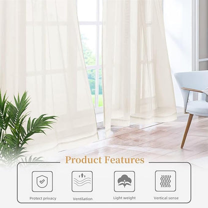 Sheer Curtains 54 Inches Long 2 Panels, Rod Pocket Short Curtain - Image 6
