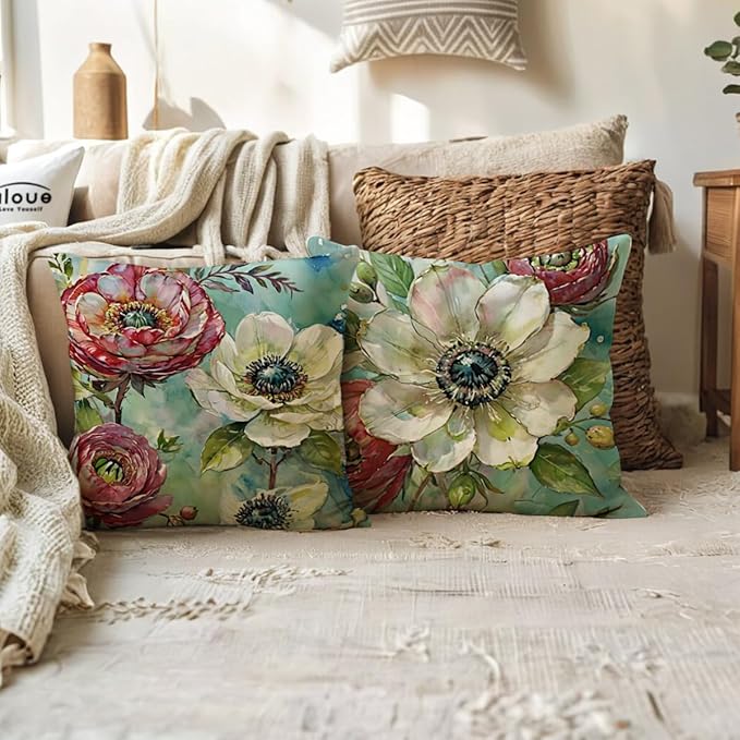 ULOVE LOVE YOURSELF Decorative Throw Pillow Case Oil Painting Floral Cushion - Image 4