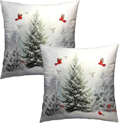 Winter Snowy Pine Tree Throw Pillow Covers 16x16 inch Set of 2 Xmas Red - Image 2