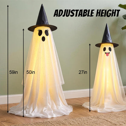 Halloween Decorations Outdoor & Indoor Decor - 2 Pack 59-inch Remote Control Spooky Ghost String Lights with Witch Hats, Halloween Lights for Porch, Yards, Patio, Garden Lawn, Party