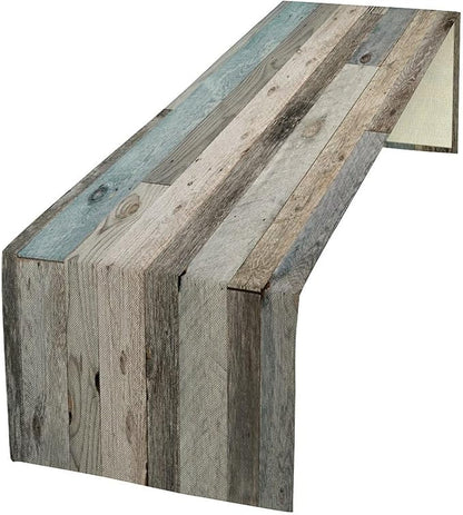 Farmhouse Barn Door Table Runner Rustic Wood Country Vintage Rural Blue Grey by ZhiRain