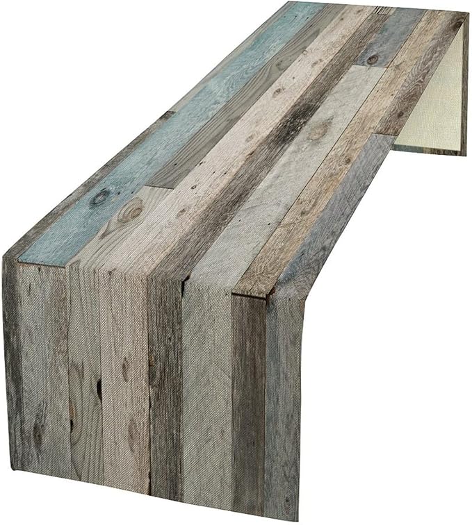 Farmhouse Barn Door Table Runner Rustic Wood Country Vintage Rural Blue Grey by ZhiRain