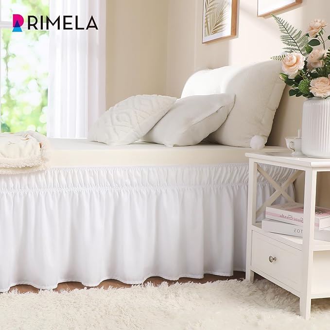 RIMELA White Bed Skirt Twin Size 15 Inch Drop, Elastic Bed Skirting - Image 2