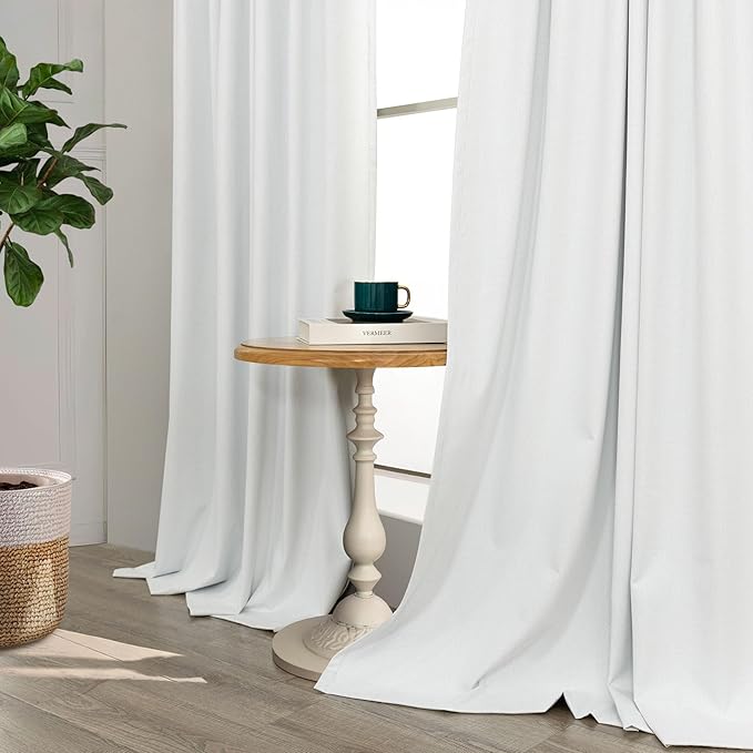 White Linen Complete Blackout Curtains 48 Inch Length - Image 8