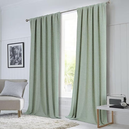 CUCRAF Custom Linen 100% Total Blackout Curtains, Sage Green Back Tab and Rod - Image 8