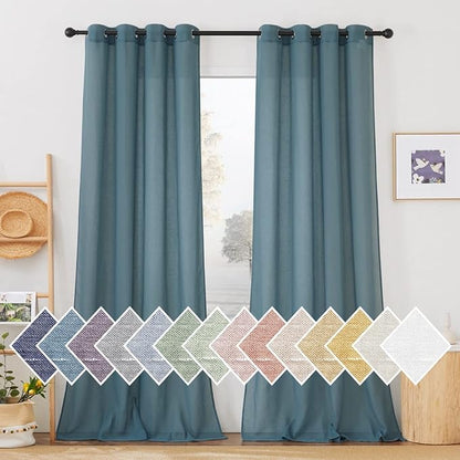 NICETOWN Sheer Linen Curtains 96 inch Long 2 Panels Set, Grommet Semi Sheer by NICETOWN