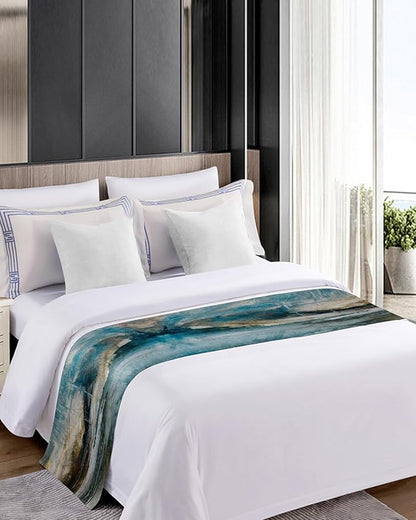 Abstract Mottled Turquoise Green Gray Art Bed Runners - Image 4