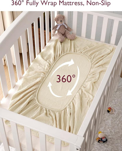 Momcozy Muslin Standard Fitted Crib Sheets, 2 Pack Soft Breathable Natural - Image 6