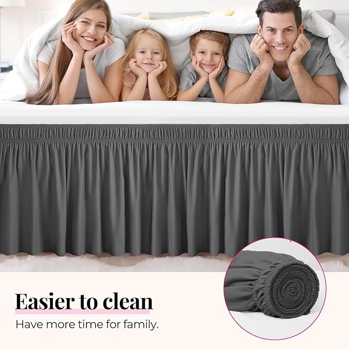 RIMELA Dark Grey Bed Skirt Queen Size 18 Inch Drop, Elastic Bed Skirting - Image 5