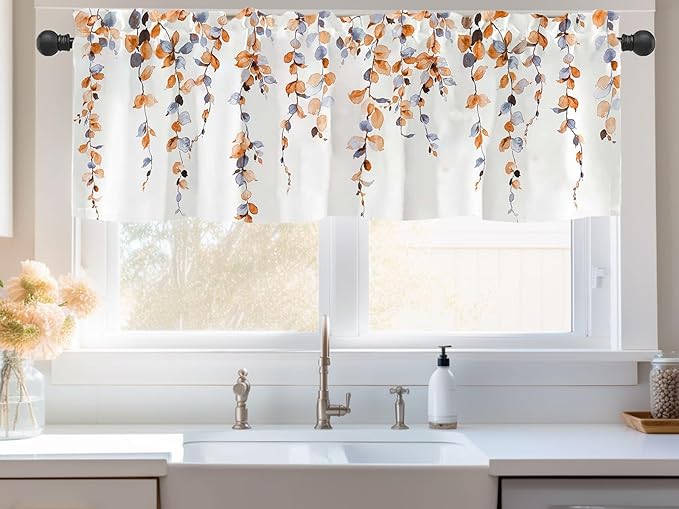 2 Pack Watercolor Orange Leaves Window Valance - Image 2