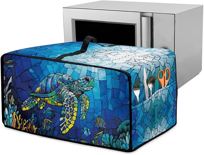 Glass Painting Sea Turtle Print Microwave Oven Cover Dustproof Toaster Oven by HwzdsyxlCreativeHomeDecor