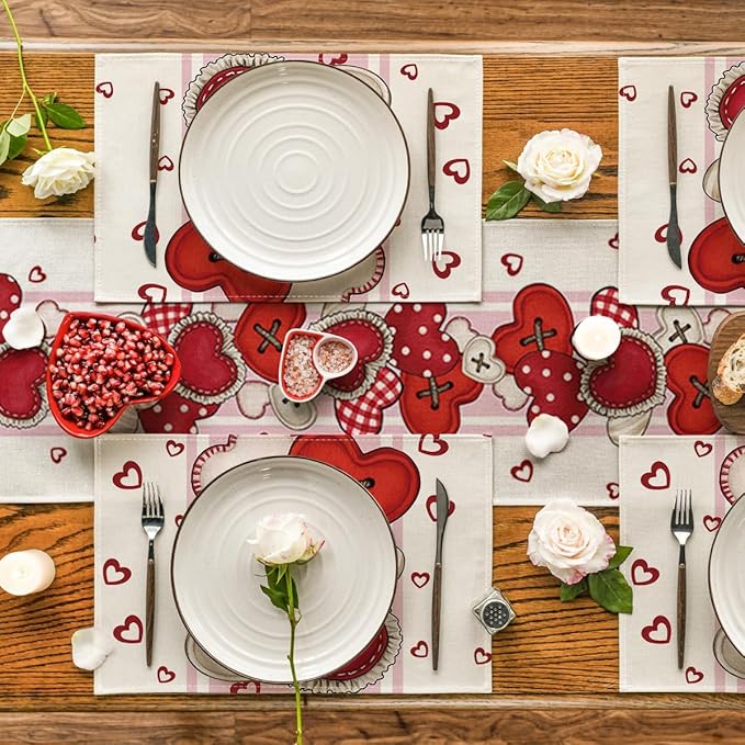 Artoid Mode Heart-Shaped Buttons Valentine Placemats Set of 4, 12x18 Inch - Image 4