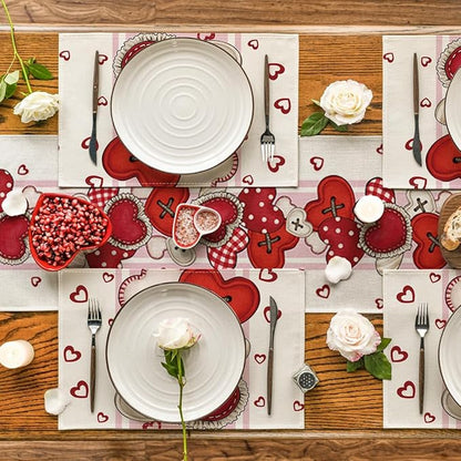 Artoid Mode Heart-Shaped Buttons Valentine Placemats Set of 4, 12x18 Inch - Image 4