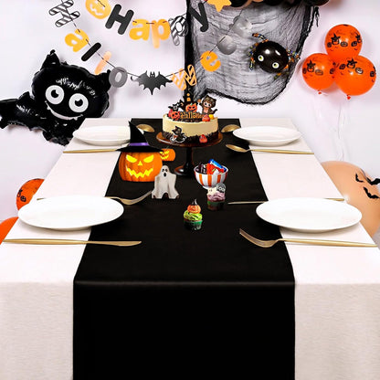 24 Pack Black Table Runners 12 x 108 Inches Long Smooth Satin Silk Black Halloween Table Runner for Party Wedding Birthday Banquet Decoration