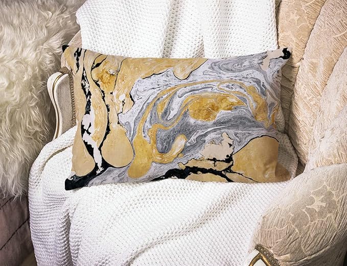 Solekla Black Gold Golden and Silver Marble Ink Abstract Painting Cotton Linen - Image 3