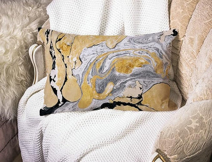 Solekla Black Gold Golden and Silver Marble Ink Abstract Painting Cotton Linen - Image 3