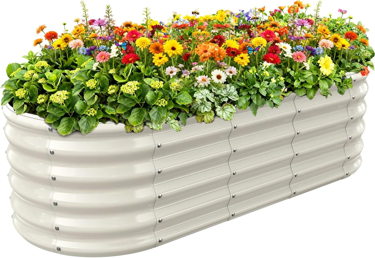 17" tall oval-shaped / elliptic metal raised garden, main product view