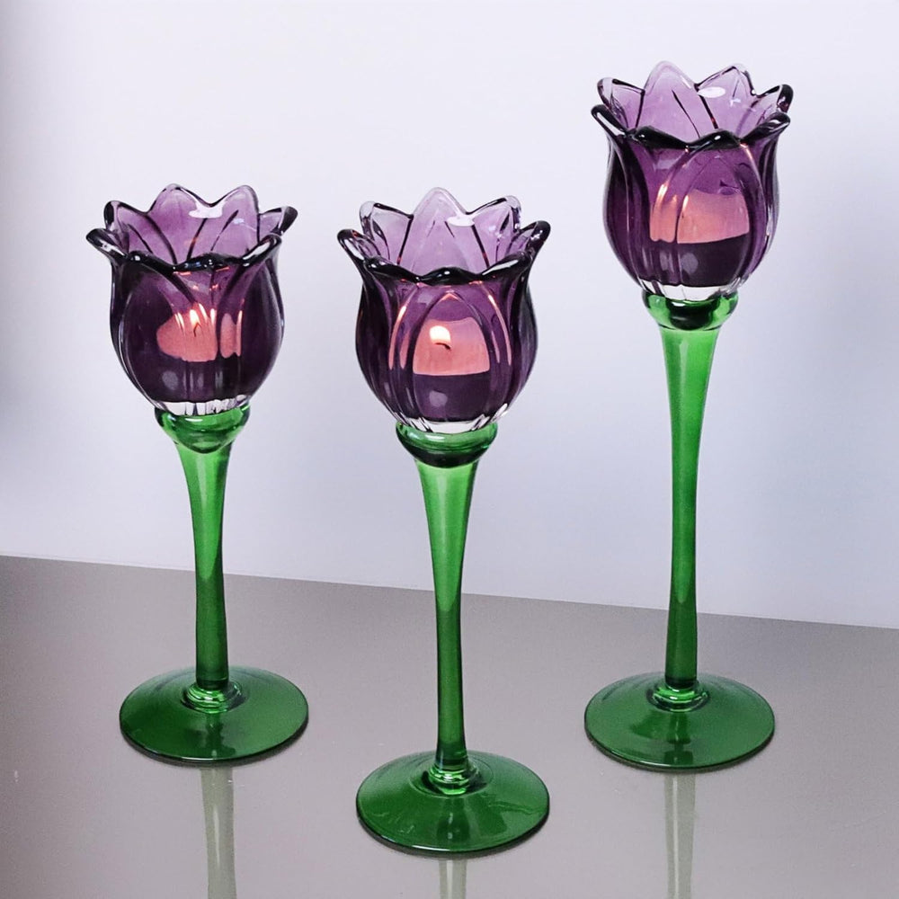 VOHO Purple Tulip Tealight Candle Holder Set of 3, Halloween Candle Holder