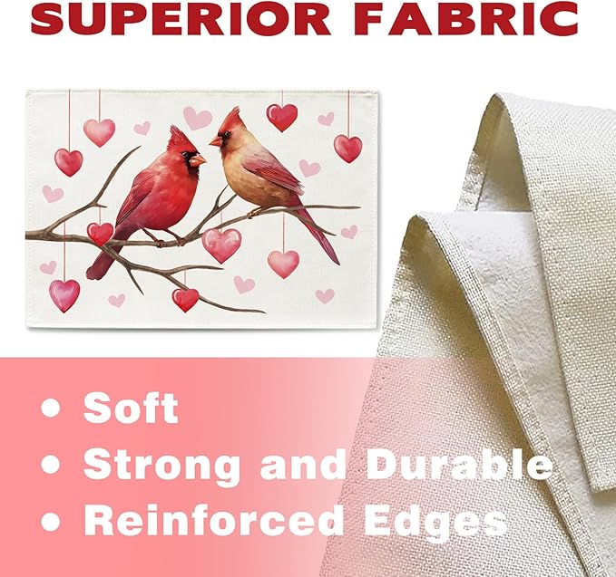 Valentines Day Cardinal Placemats Set of 4, Anniversary Wedding Home Kitchen - Image 3