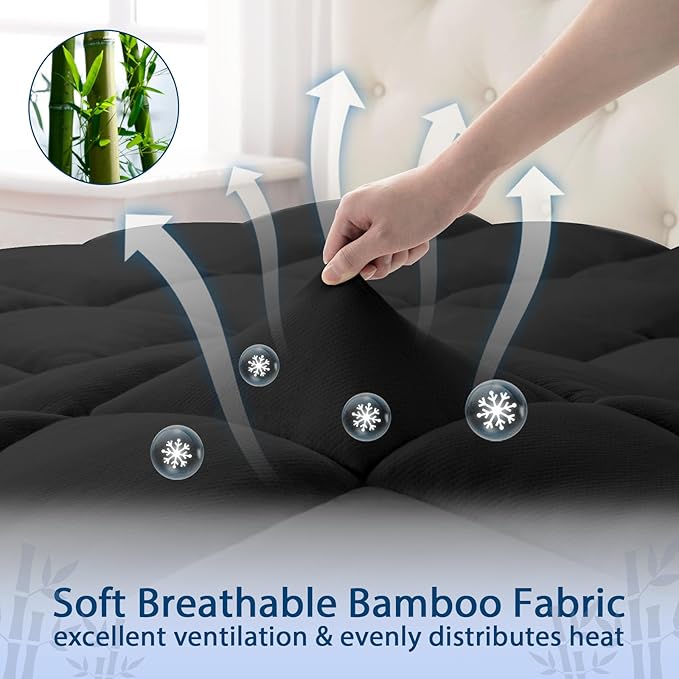 ELEMUSE Queen Black Cooling Bamboo Viscose Mattress Topper - Image 4