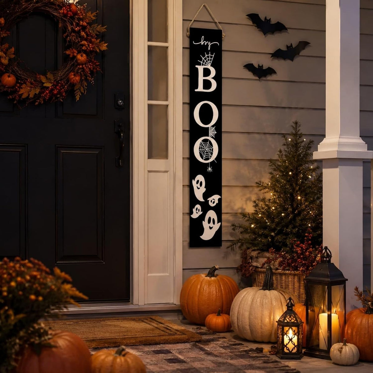 One-Piece Reversible Fall Halloween Porch Sign, Outdoor Decor