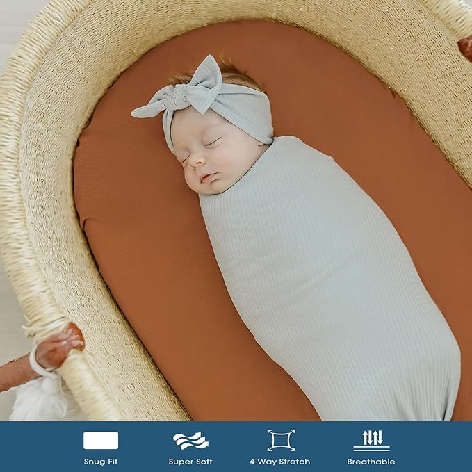 GRSSDER Stretchy Ultra Soft Fitted Bassinet Sheet 2 Pack, Universal Fit - Image 3