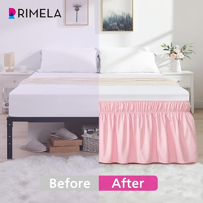 RIMELA Pink Bed Skirt Twin Size 15 Inch Drop, Elastic Bed Skirting - Image 5