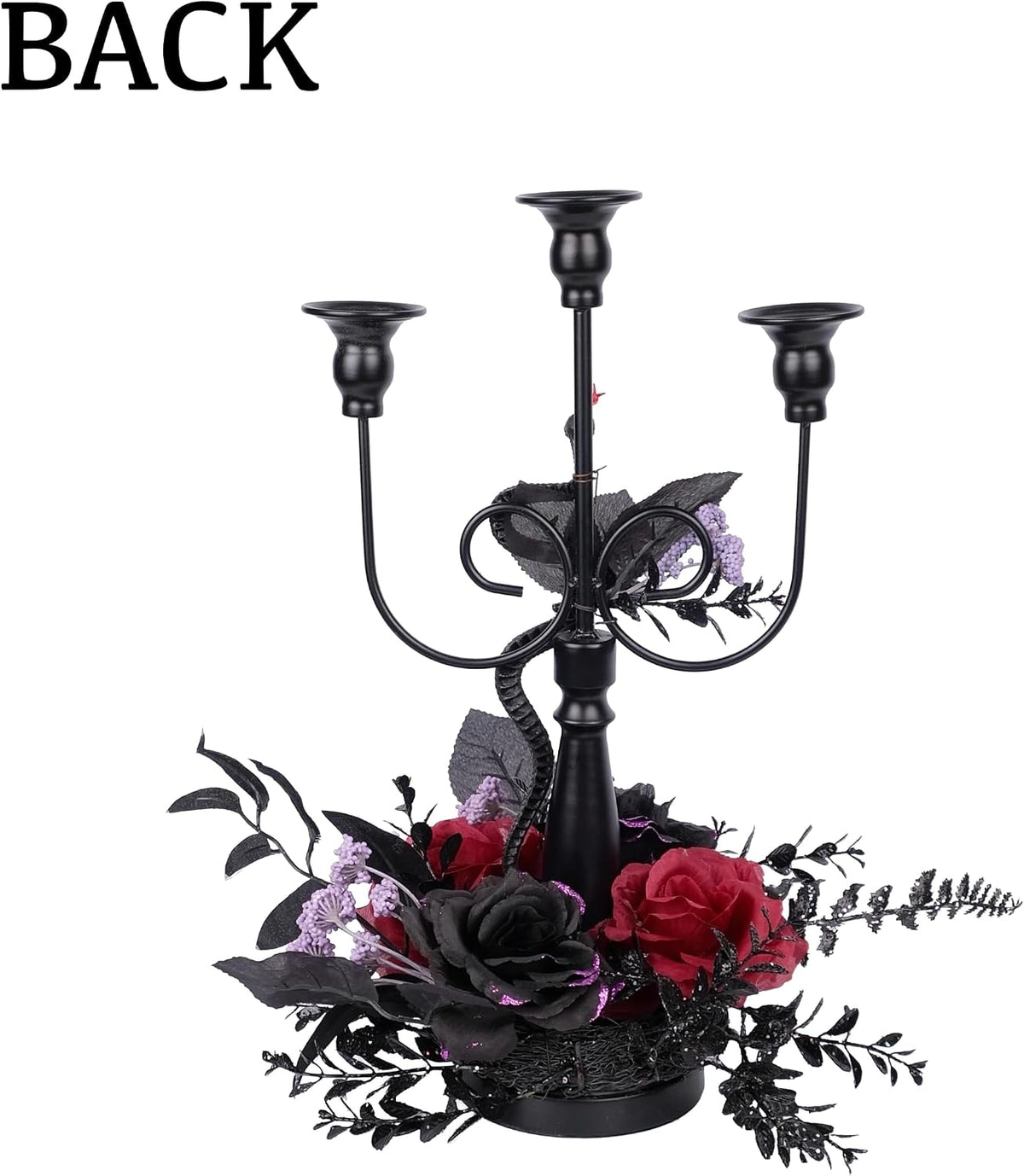 Halloween Candle Holder, 3 Arms Metal Candelabra, Black Candlestick Holder, Gothic Spooky Halloween Decor for Coffee Table/Dining Table Centerpiece, 18" Height