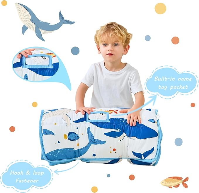 Toddler Nap Mat with Pillow and Blanket, Extra Large Rolled Napping Mats - Image 3