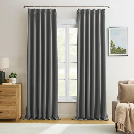 KEQIAOSUOCAI Grey Pinch Pleat Curtains & Drapes 132 Inches Long 2 Panels Set by KEQIAOSUOCAI