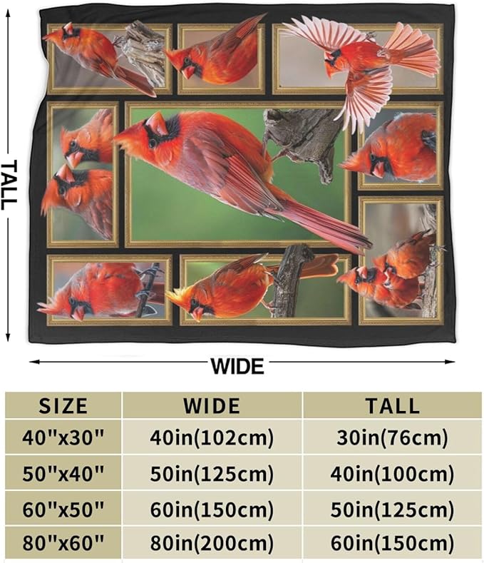 Cardinal Blanket Winter Christmas Bird Throw Blanket Flannel Stuff Merch Cozy - Image 2
