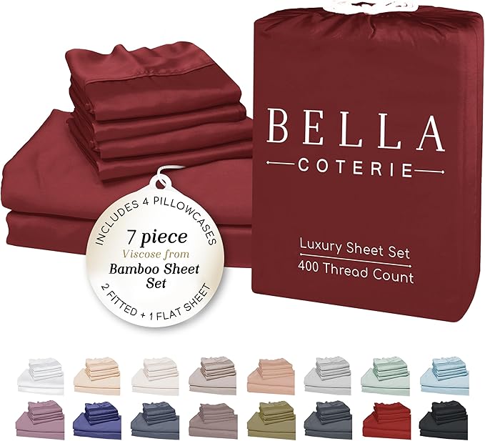 Bella Coterie 7 Piece Luxury Bamboo Viscose Split King Size Sheet Set | 2 by BC