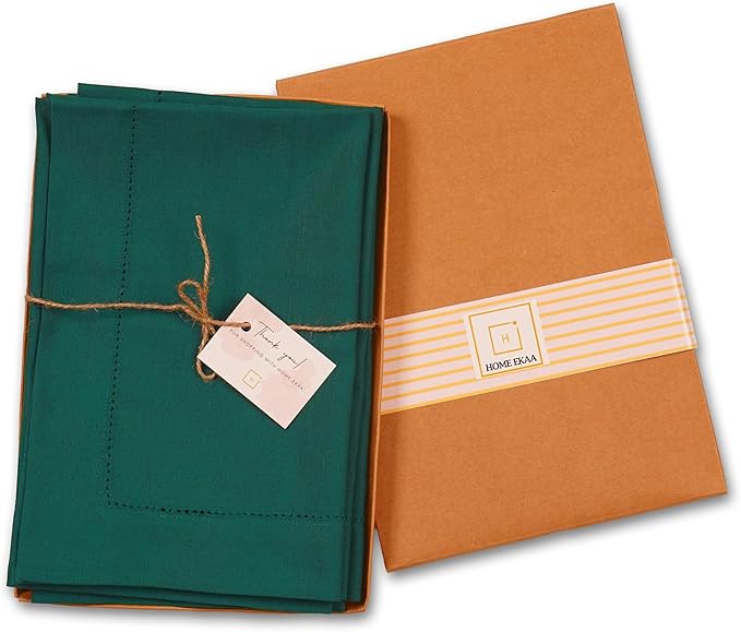 Home Ekaa Green Cotton Linen Napkins Set of 4 – Washable Hemstitch Cloth - Image 4