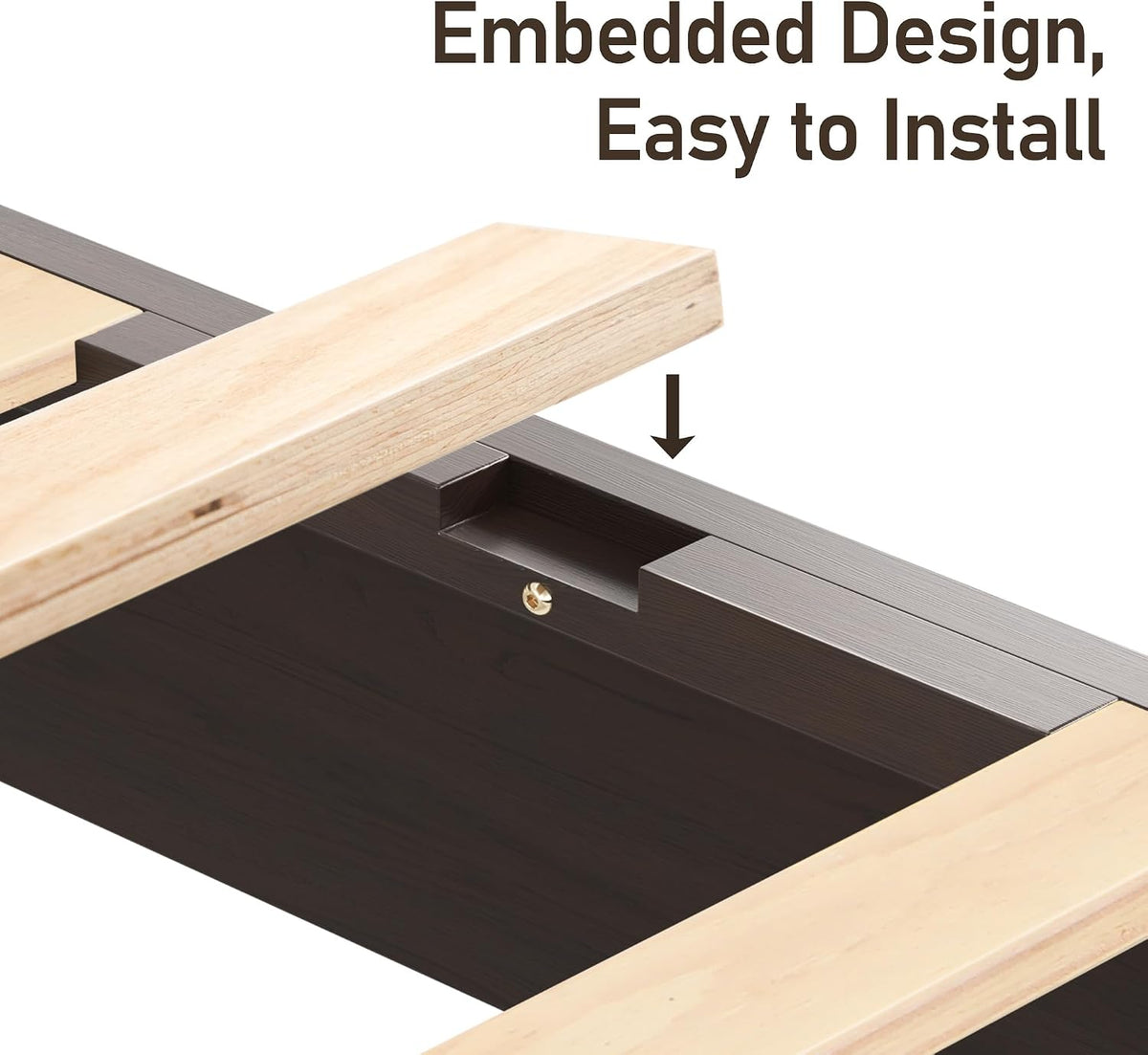 lifezone queen bed frame with headboard, solid wood, front angle view