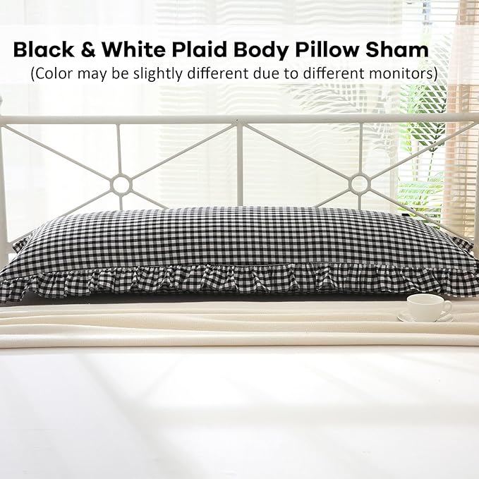 Black White Plaid Gingham Body Pillow Cover - Image 2