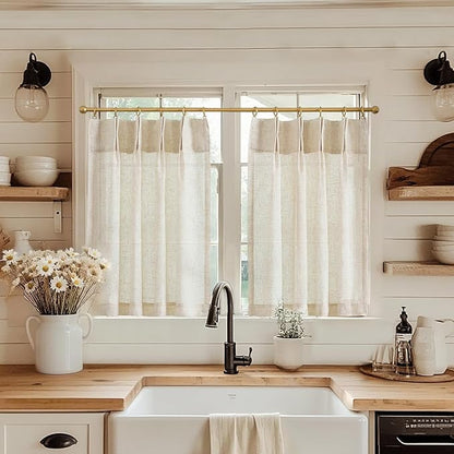 jinchan Linen Pinch Pleated Kitchen Curtains 36 Inch 2 Panels, Natural Linen by JINCHAN