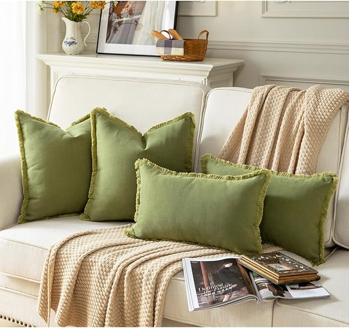 Set of 2 Decorative Fringe Throw Pillow Covers Chenille Pillow Covers Elegant - Image 5
