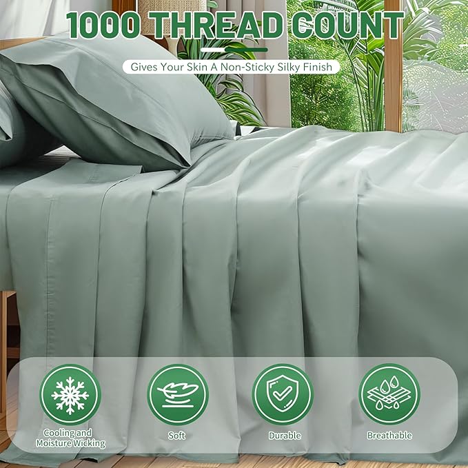 Egyptian Cotton Sheets Full Size 4PCS 1000 Thread Count Sateen Weave Soft - Image 2