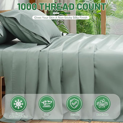 Egyptian Cotton Sheets Full Size 4PCS 1000 Thread Count Sateen Weave Soft - Image 2