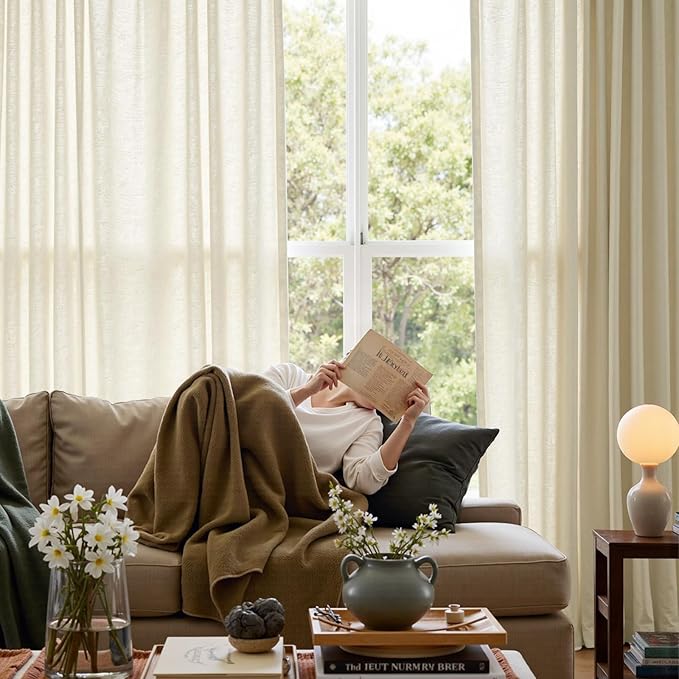 jinchan Linen Blend Curtains 90 inch Length 2 Panels - Image 3