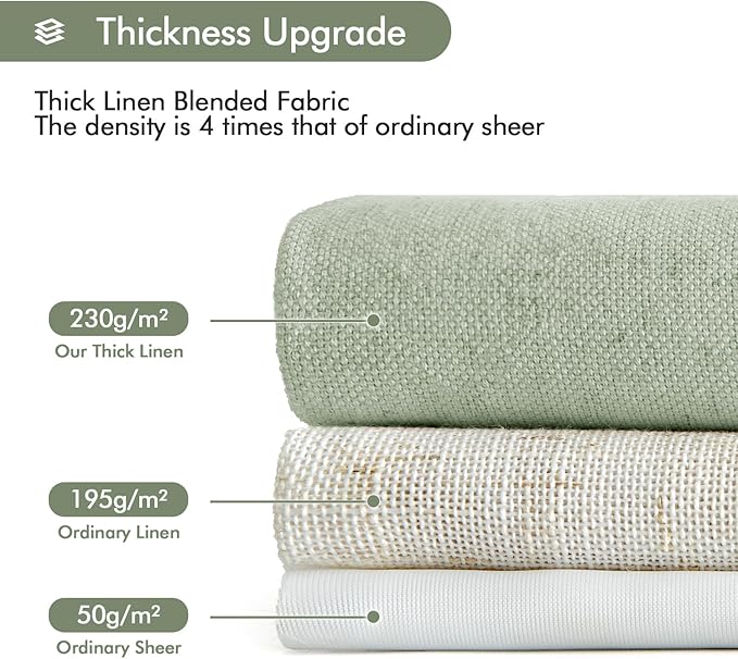 MIULEE Non-See-Through Privacy Linen Curtains 2 Panels, Sage Green Light - Image 4